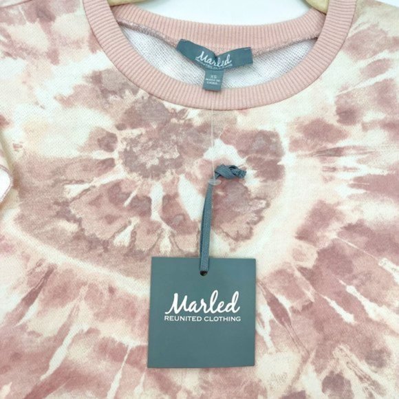 New Marled Tie Dye Ruffle Trim Long Sleeve Crewneck Sweatshirt Pink Size XS - Picture 13 of 16